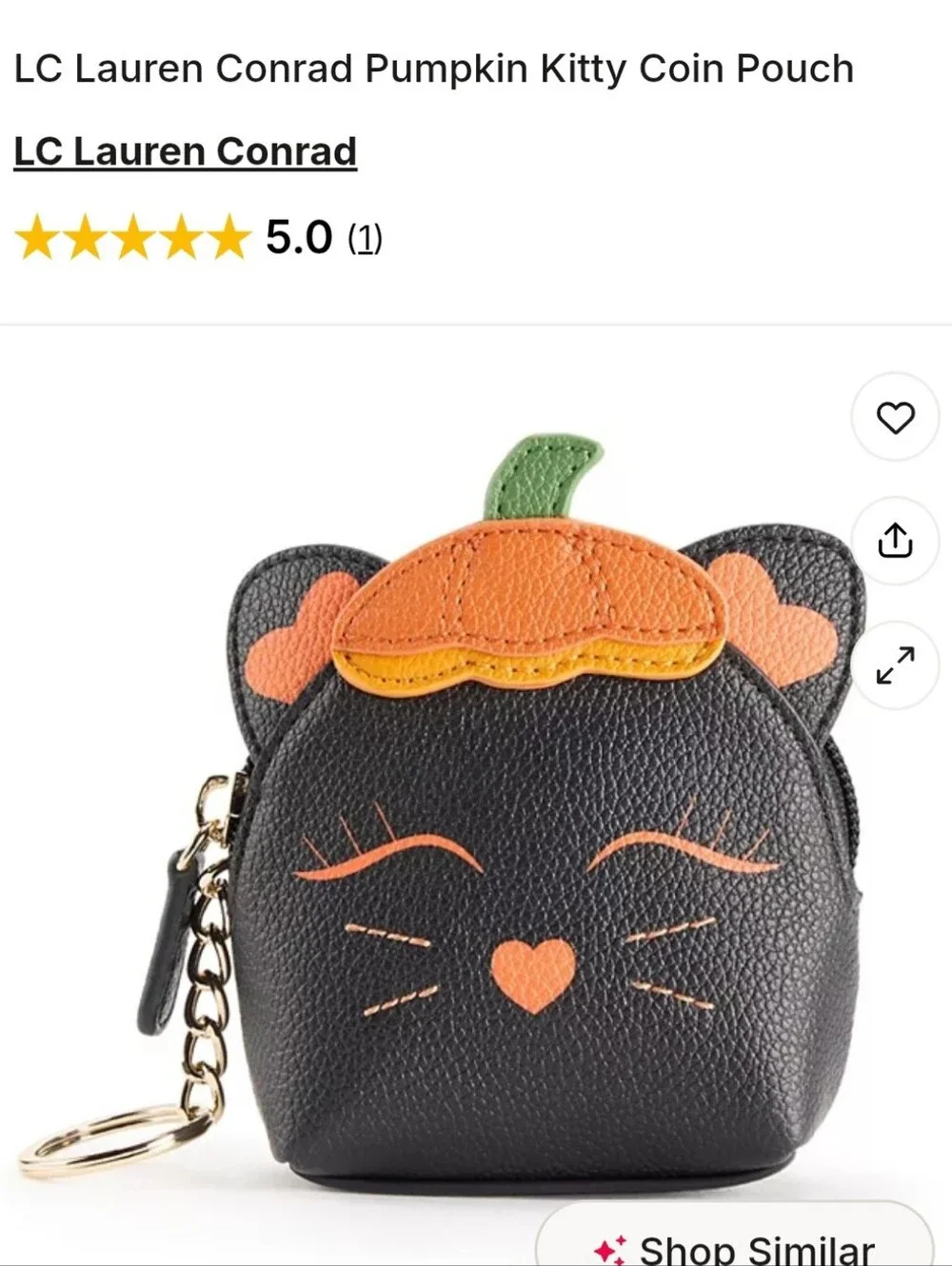 NWT LC Lauren Conrad Black Pumpkin Kitty Coin Purse Keychain